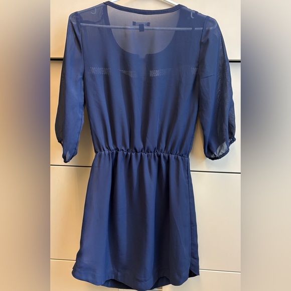 GAP Navy Blue lined Dress elastic waist embroidered detailing 3/4 Sleeves XS - Picture 4 of 7
